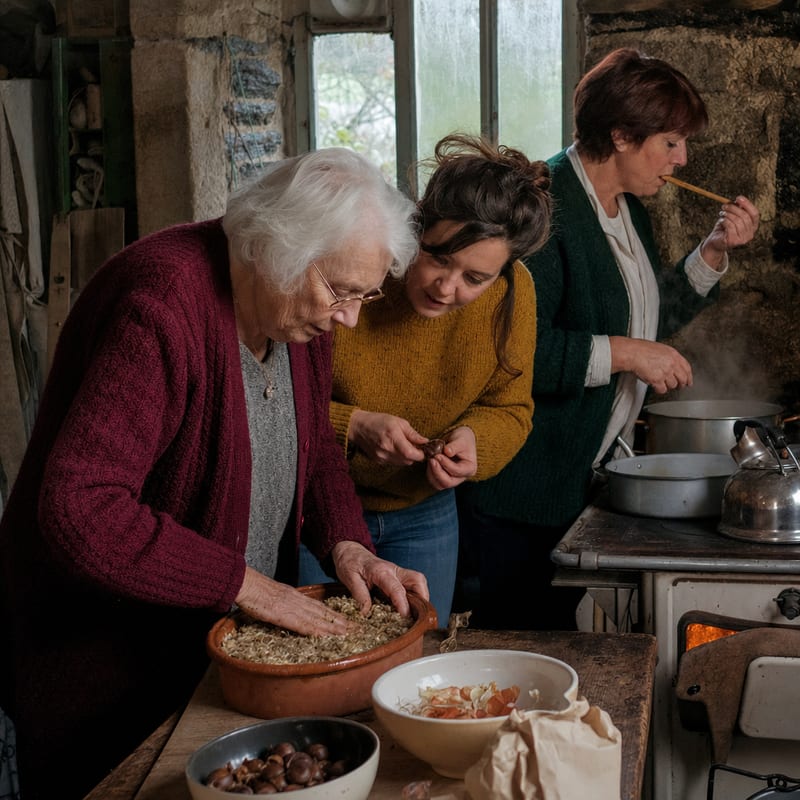 La cuisine du 24 : toute la famille autour du plan de travail, buée aux fenêtres